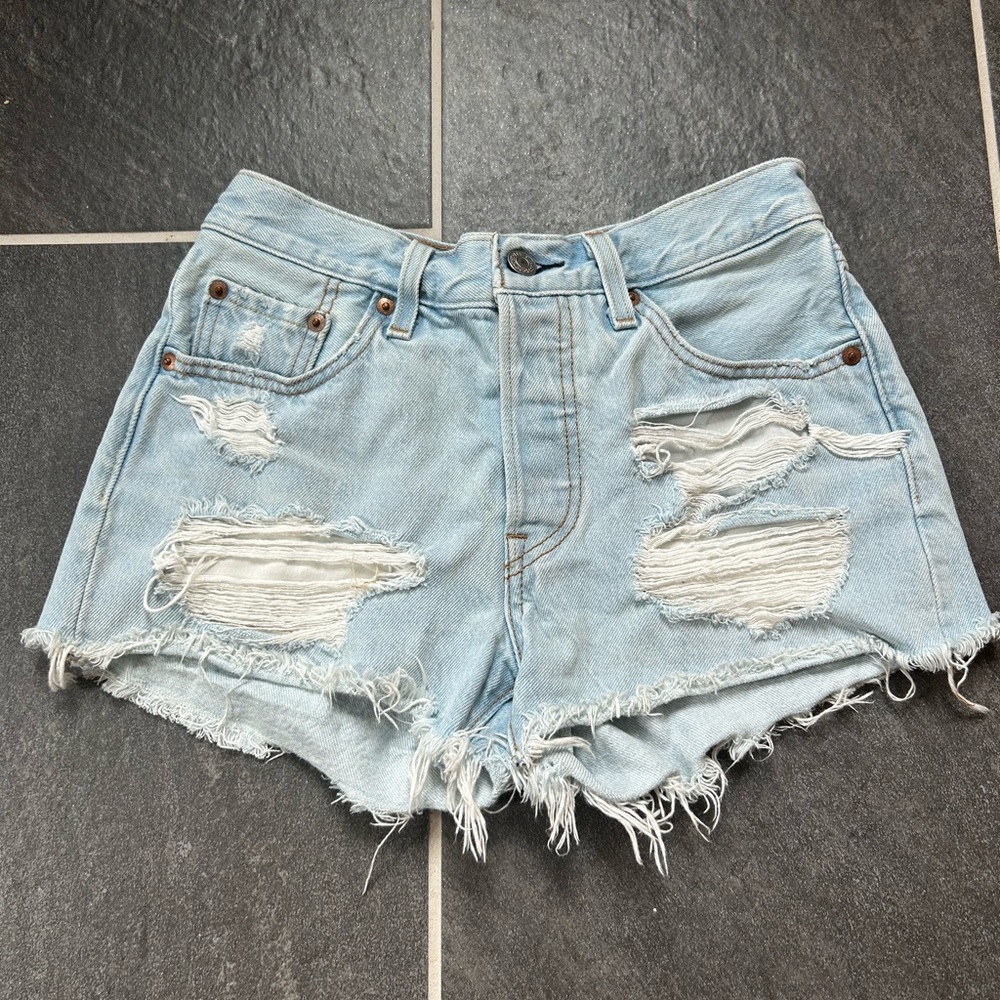 Levi's Blue Distressed Jean Shorts